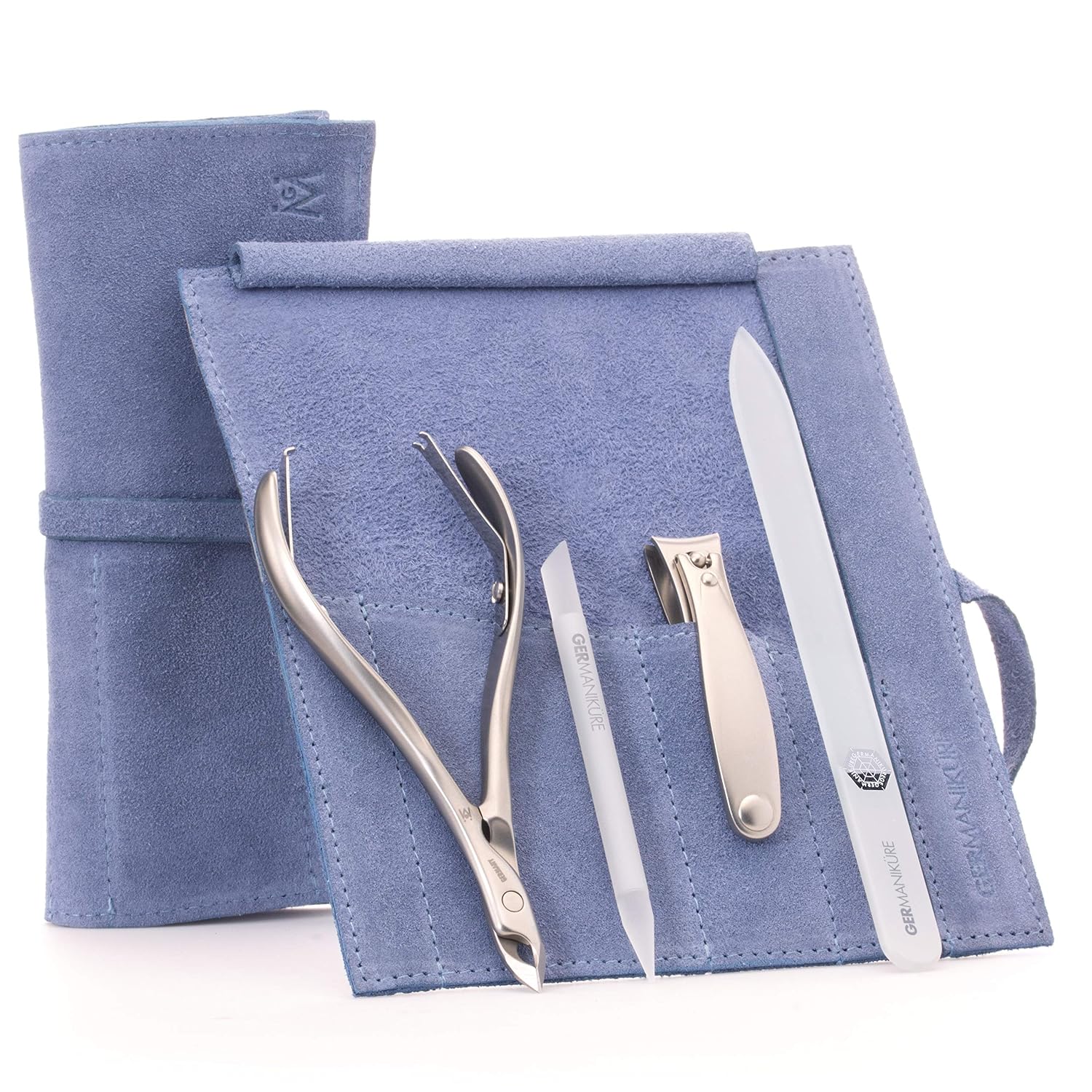 GERMANIKURE 4pc Manicure Nail Care Kit, Solingen Germany, Yellow Suede Roll