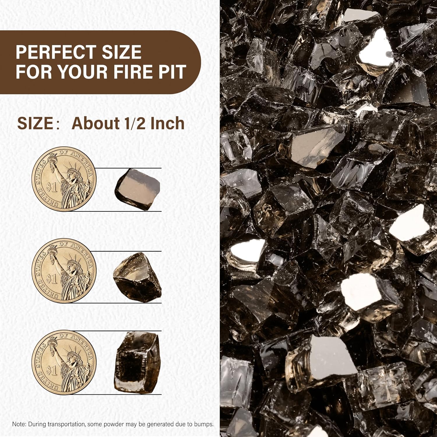 NUPICK 20 Pound Fire Glass, 1/2 Inch Reflective Fire Pit Glass