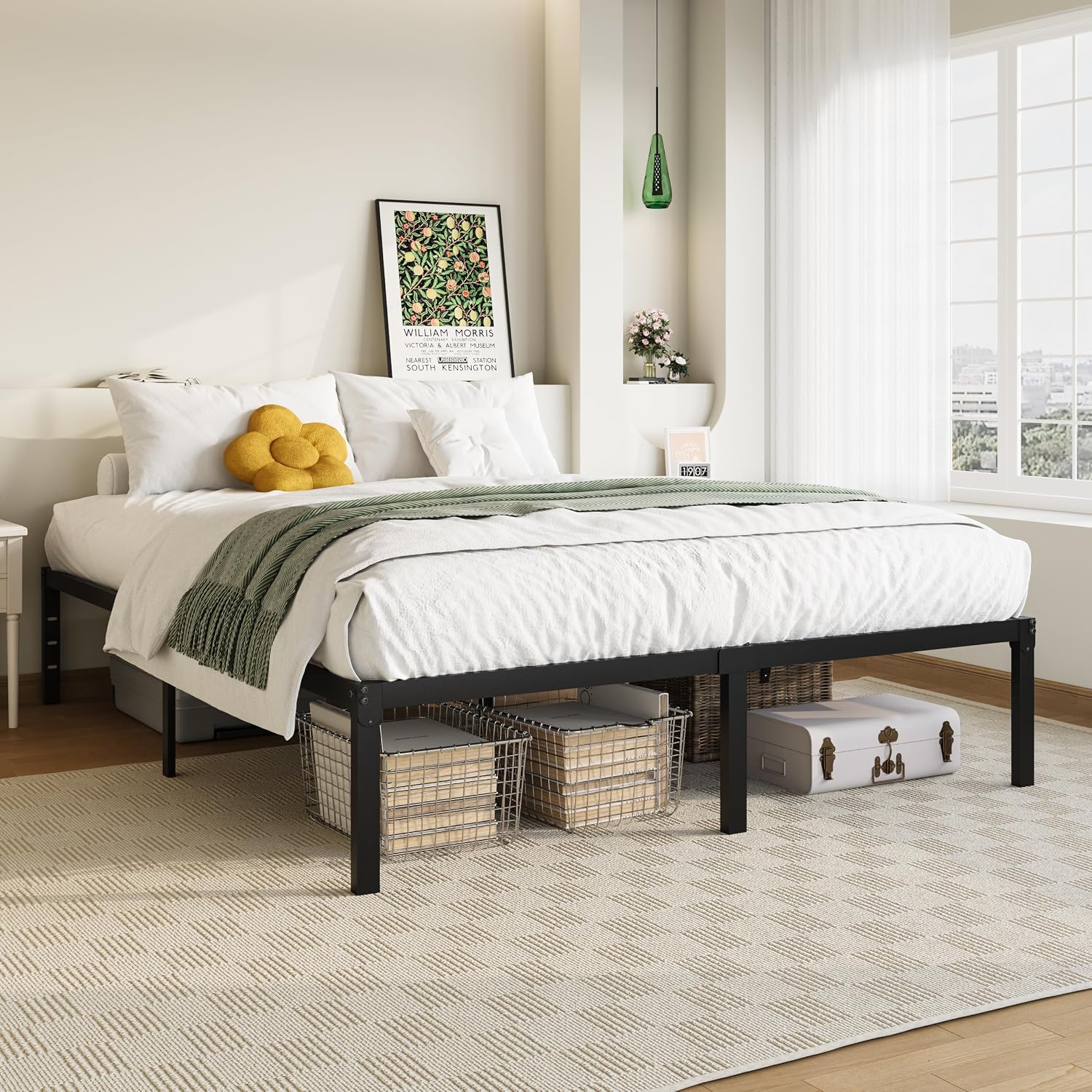 Allewie Full Size Bed Frame, 14 inch Metal Platform Beds with Storage Space, No Box Spring Needed and Easy Assembly, White