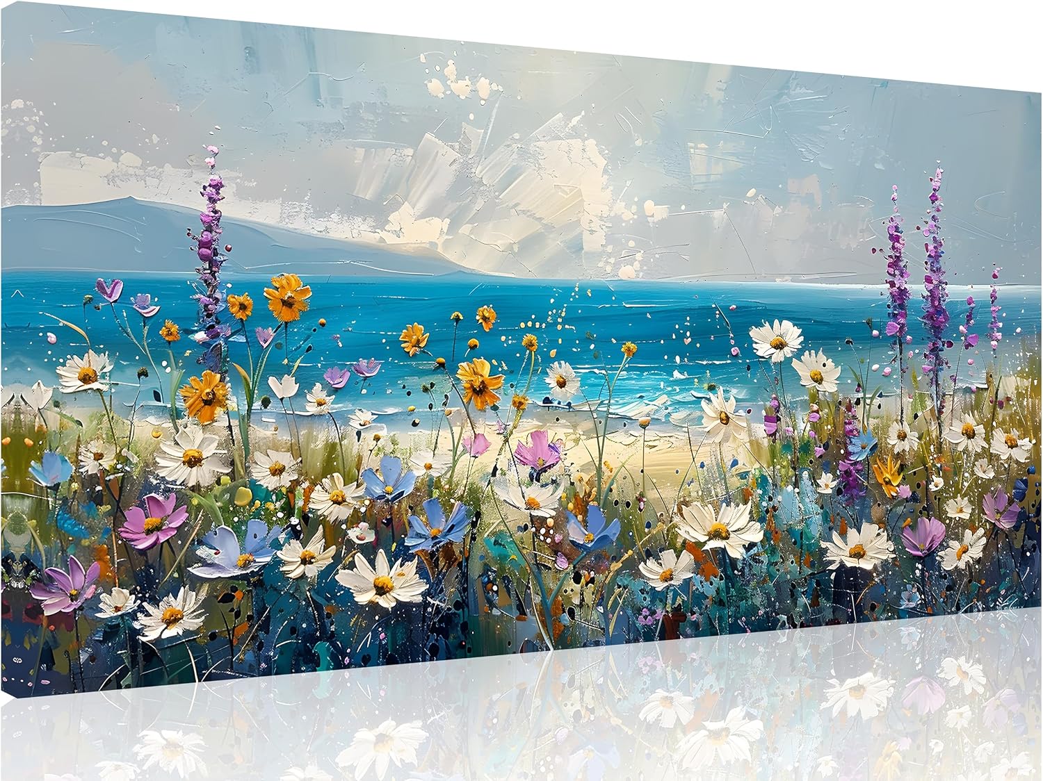 TutuBeer 3 Panel Beach Canvas Wall Art for Home Decor Blue Sea Sunset White Beach Painting the Picture Print on Canvas Seascape the Pictures for Home Decor Decoration,Ready to Hang