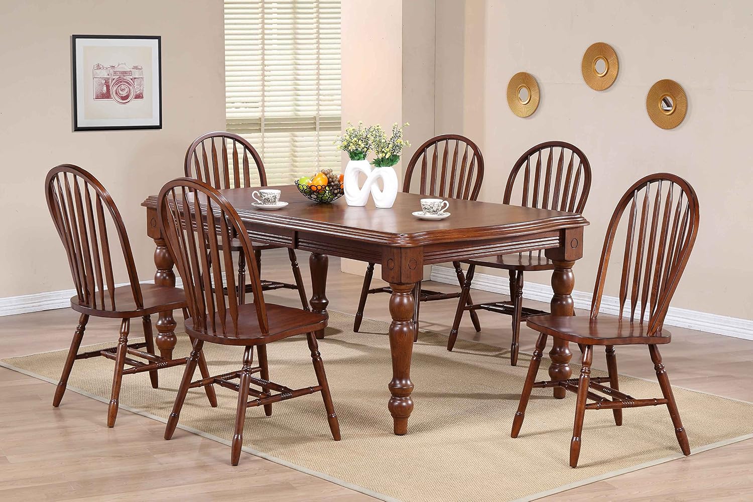 Sunset Trading Andrews Windsor Arrowback Dining Side Chair | Chestnut Brown Solid Wood | Set of 2 Fully Assembled Sidechairs