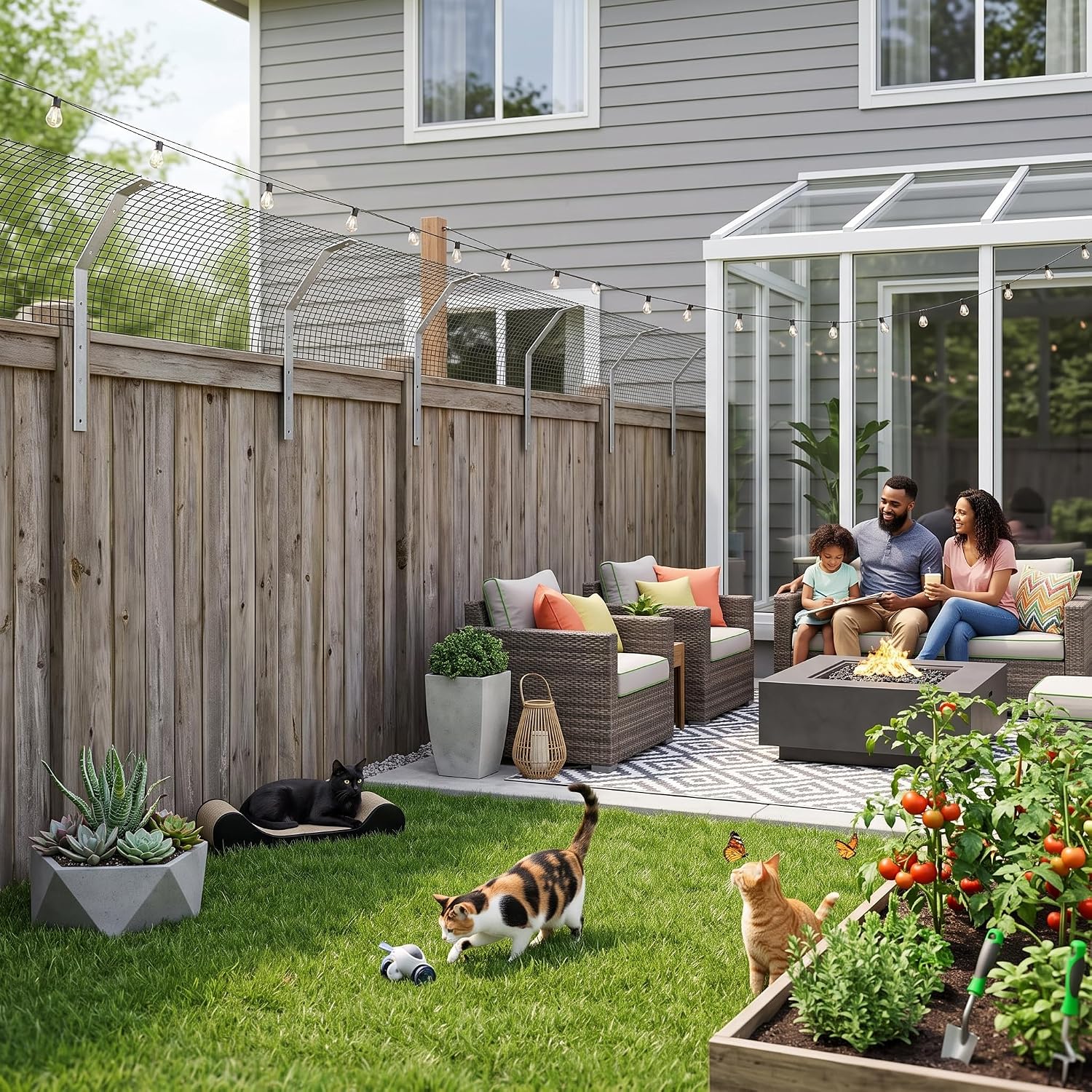Rosvola Cat Fence Barrier, 33FT Cat-Proof Fence Topper System, Fence Conversion System for Cats, Cat Fence Extension & Conversion Kit for Yard Garden