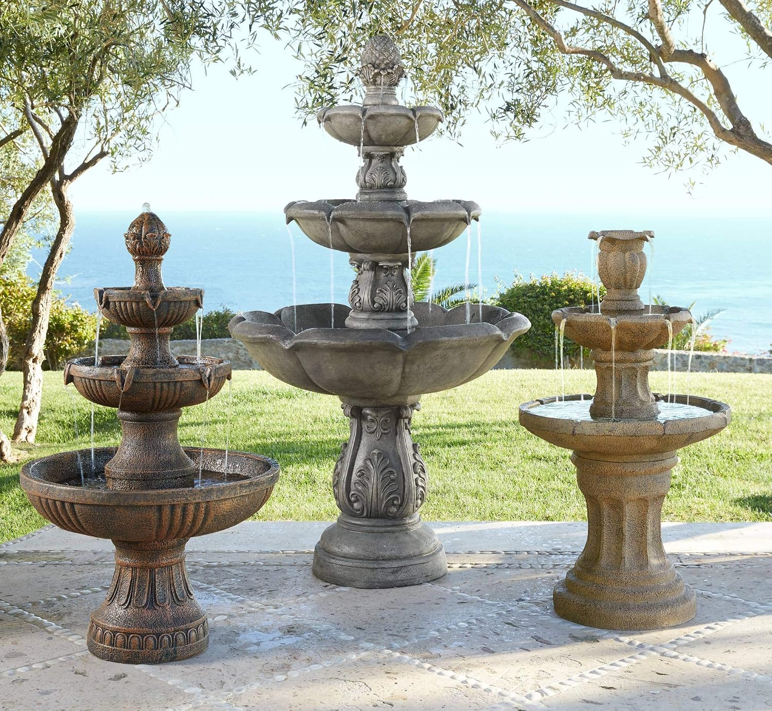 Tuscan Garden 41 1/2" Dark Stone Finish Traditional Tiered Outdoor Fountain | Large Italian Indoor Decor Faux Floor Waterfall Standing Water Feature