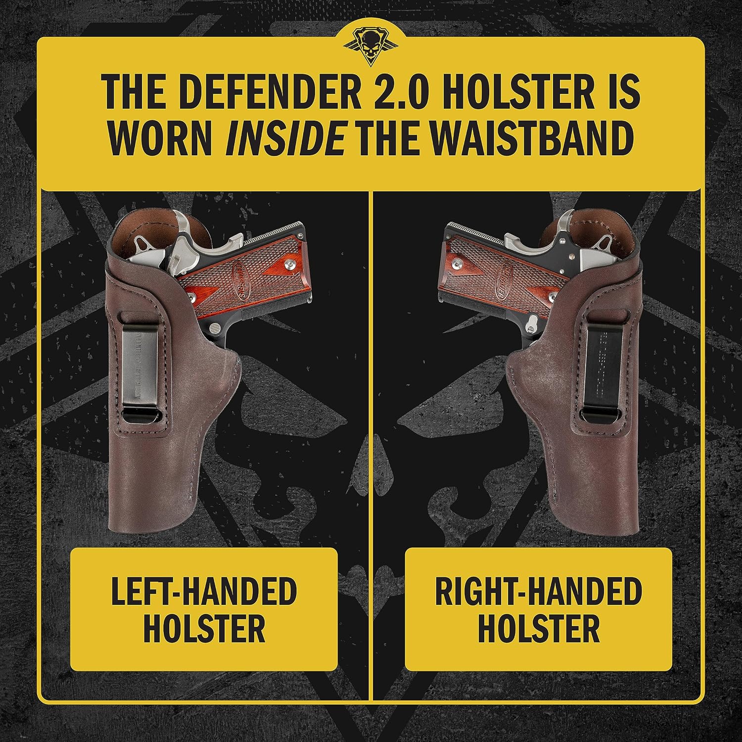 The Defender Leather IWB Holster for 1911 Style Handguns – Standard or Sweat Shield Versions – Made in USA – Fits Kimber, Colt, S&W, Sig Sauer, Ruger, Remington