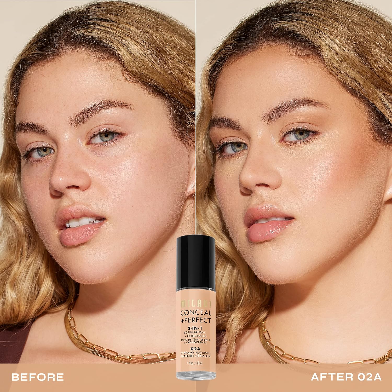 Milani Conceal + Perfect 2-in-1 Foundation + Concealer Makeup -13-Chestnut | Medium-To-Full Coverage, Natural-Matte Finish. Under Eye Corrector, Cover Redness & Imperfections. Waterproof & Sweat-Proof.