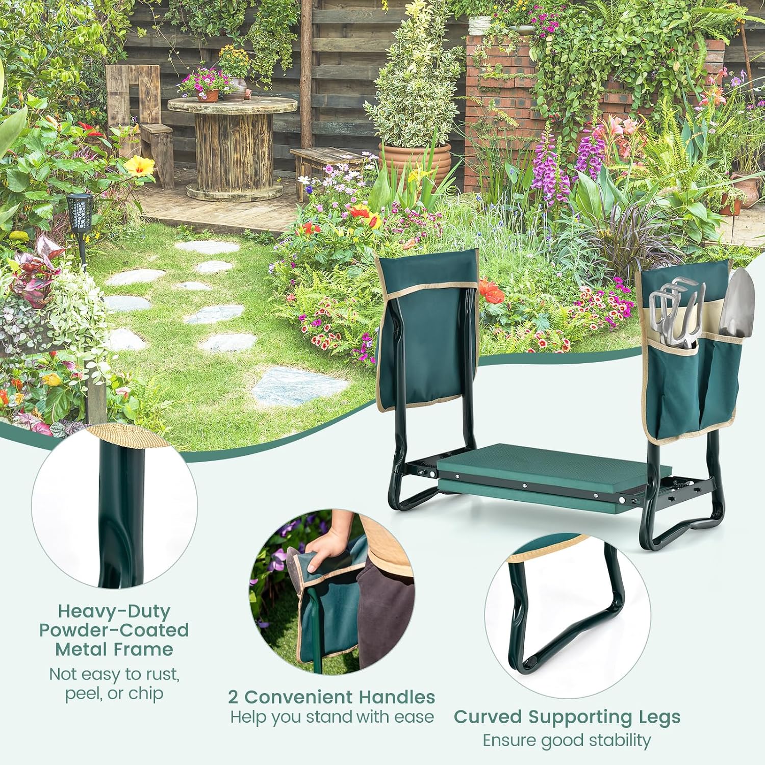 Goplus Garden Kneeler and Seat, Foldable Garden Bench for Kneeling & Sitting, Widened 8" EVA Soft Foam Pad