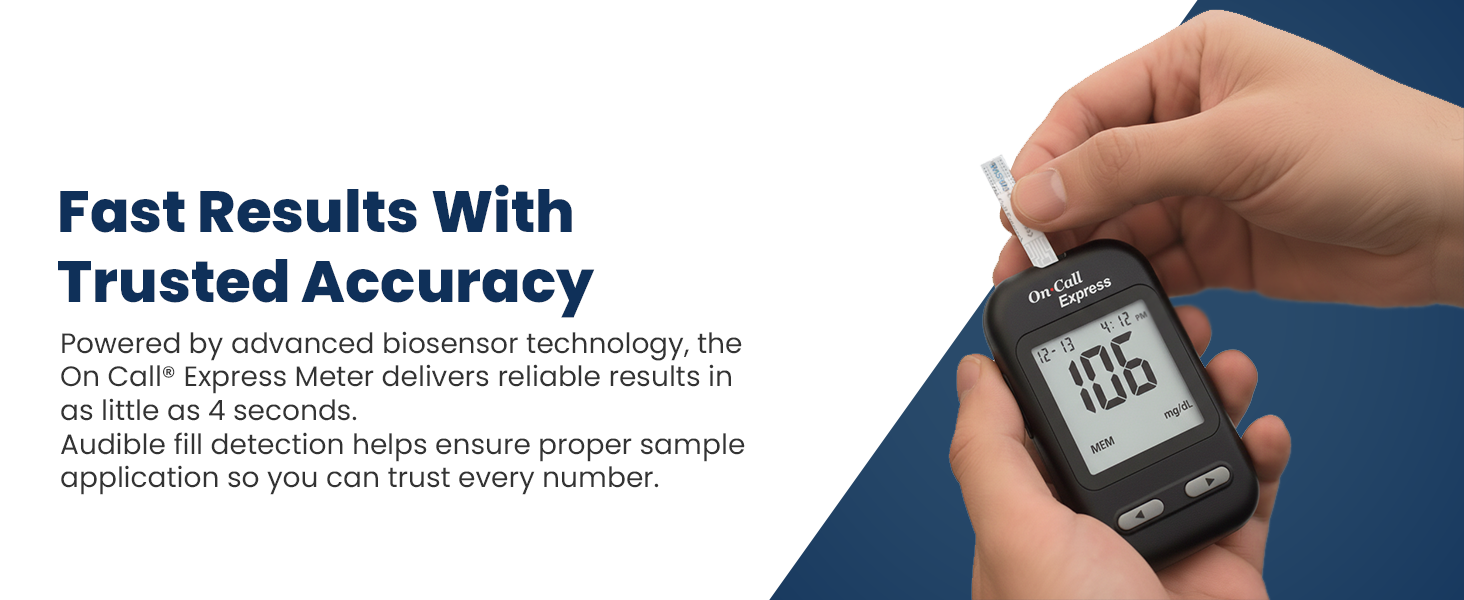 Diabetes meter with advanced biosensor technology and audible fill detection for accuracy