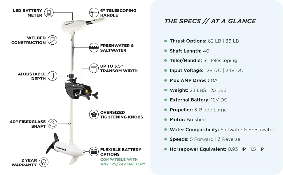 86 trolling motor, electric trolling motor, 10-point LED, 40" shaft length, electric boat motor