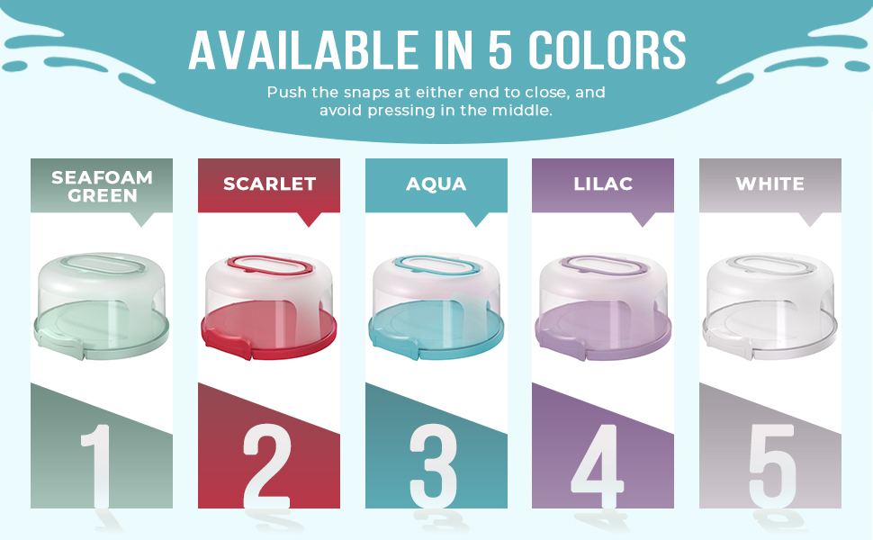 comes in lilac, white, green scarlet, and aqua
