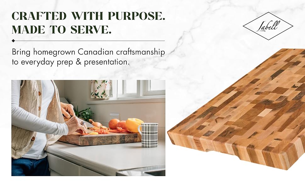 Labell grain maple cutting board, handcrafted in Canada, locally sourced &amp;amp; sustainably made