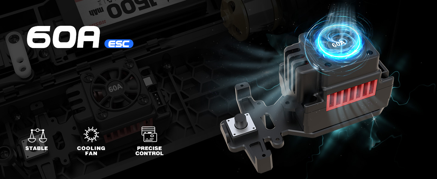 The upgraded 60A ESC provides more responsive control