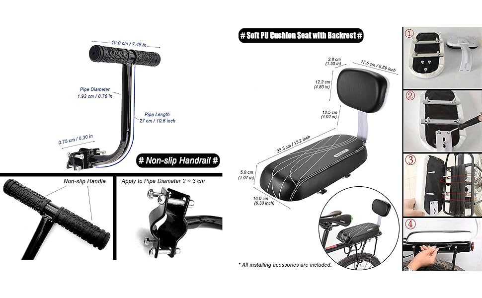 CenterZ Bicycle Rear Seat Kit - Ideal DIY Safety Bike Back Seat Kit for Your Kids