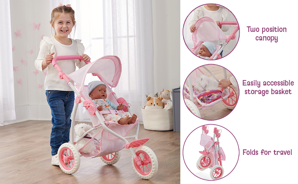 Doll jogging stroller for 18 inch dolls gifts for girls