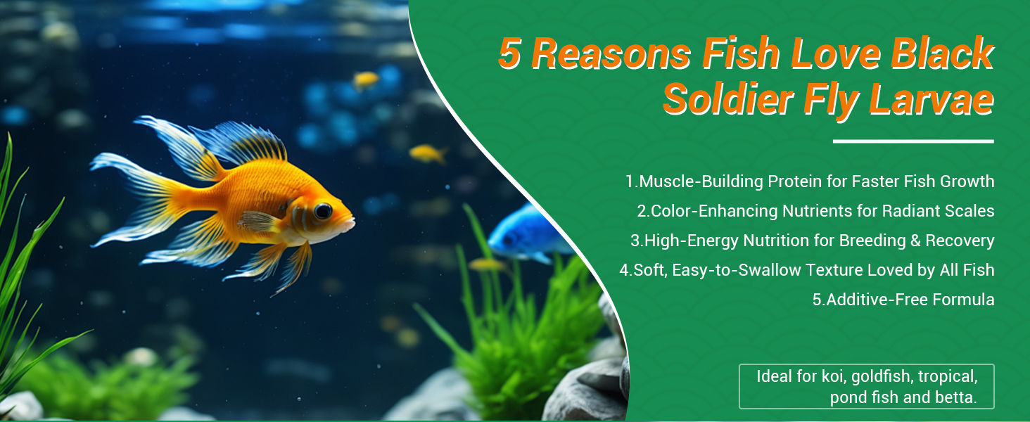 BSFL fish treats for koi and tropical fish, boost growth and enhance color
