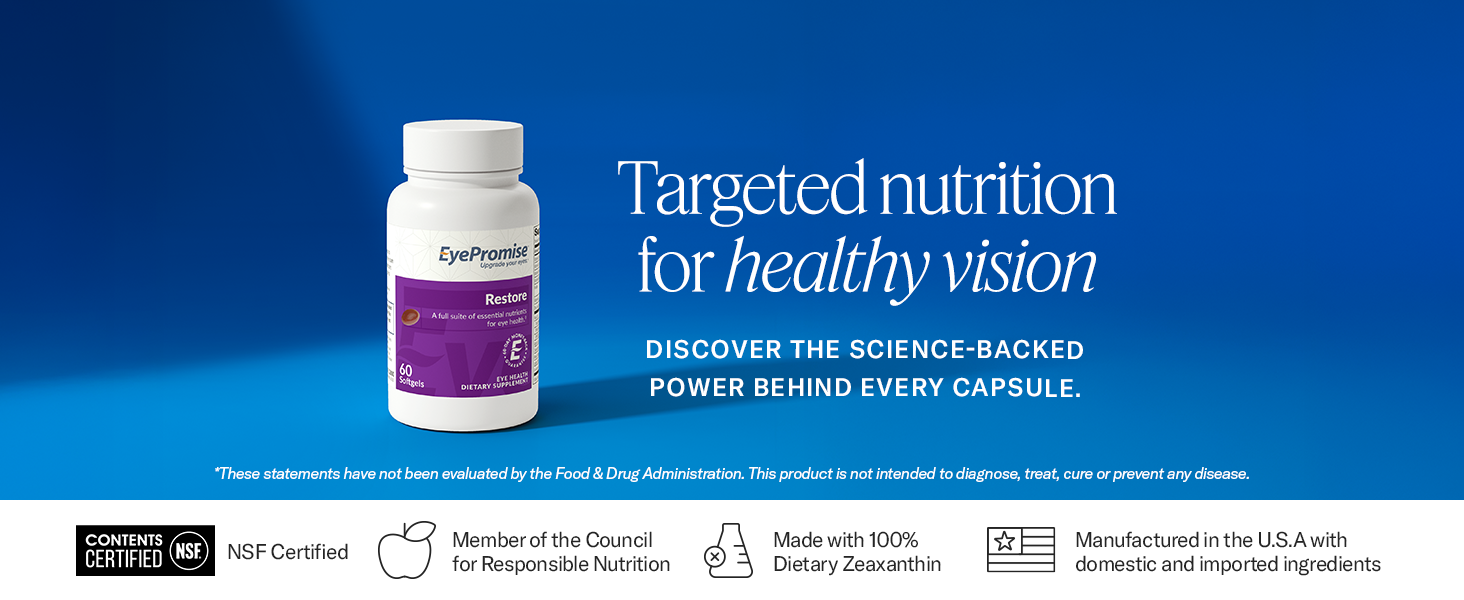 NSF certified, member of council for responsible nutrition, made with 100% dietary zeaxanthin