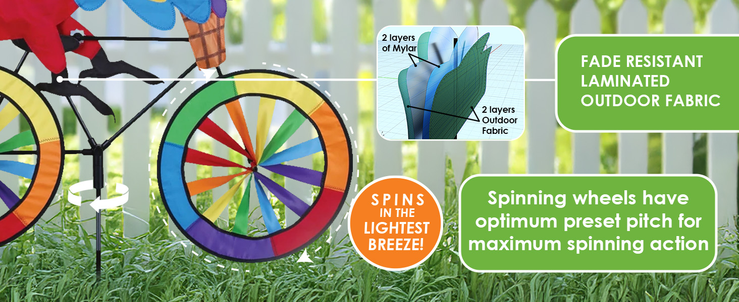 Kinetic garden ornament, outdoor decor spinner, vibrant yard decor, wind-powered art installation