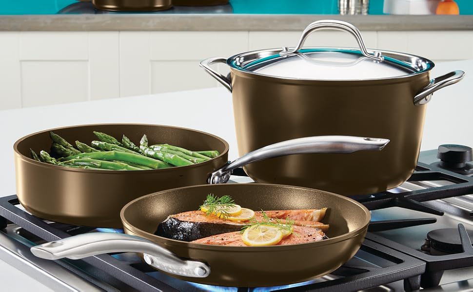 cookware, pots and pans, cookware set, nonstick cookware, hard anodized cookware