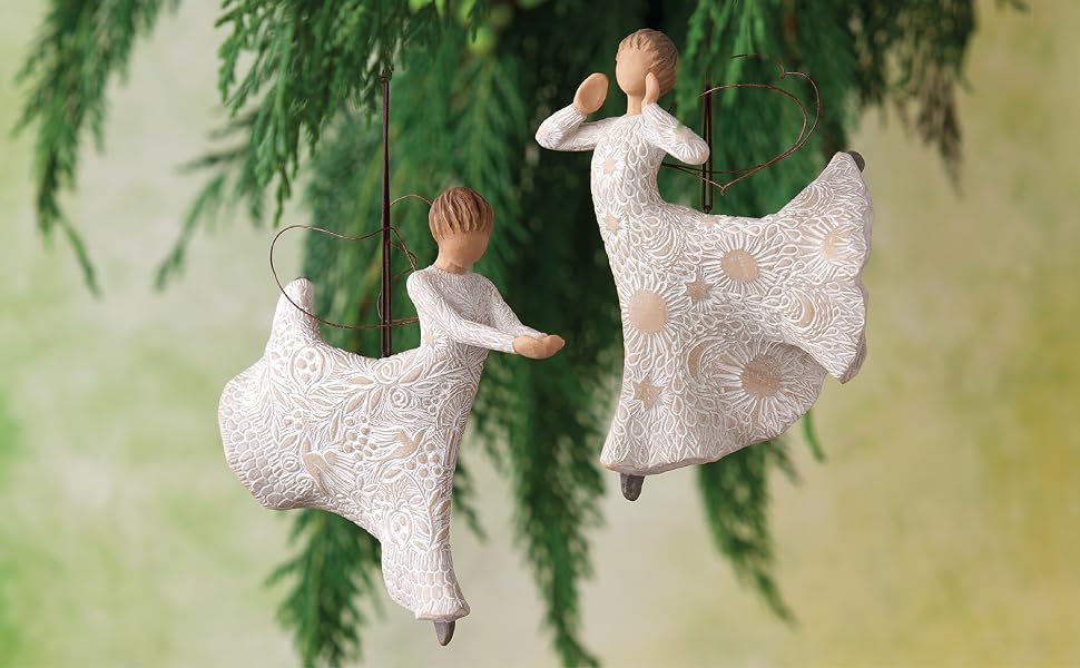 Group shot of Willow Tree Dance of Life and Song of Joy ornaments.