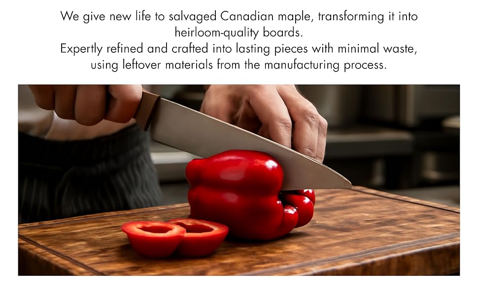 Hands using knife to slice red bell pepper on wooden cutting board, demonstrating proper cutting technique.