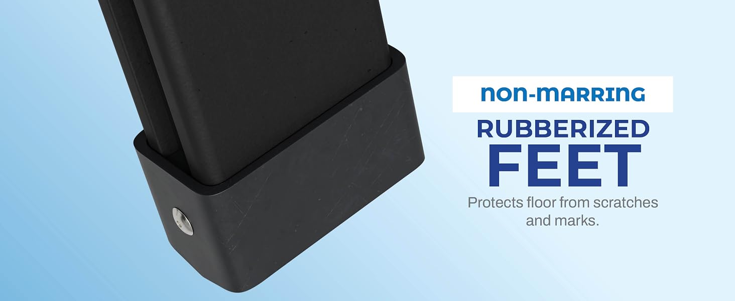 non marring rubberized feet protects floor from scratches and marks