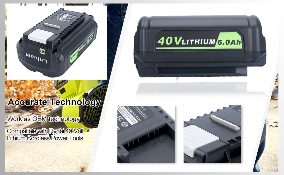 Biswaye 6.0Ah Battery Replacement for Ryobi 40V Lithium Battery OP4050A OP4026 OP40601 OP40401