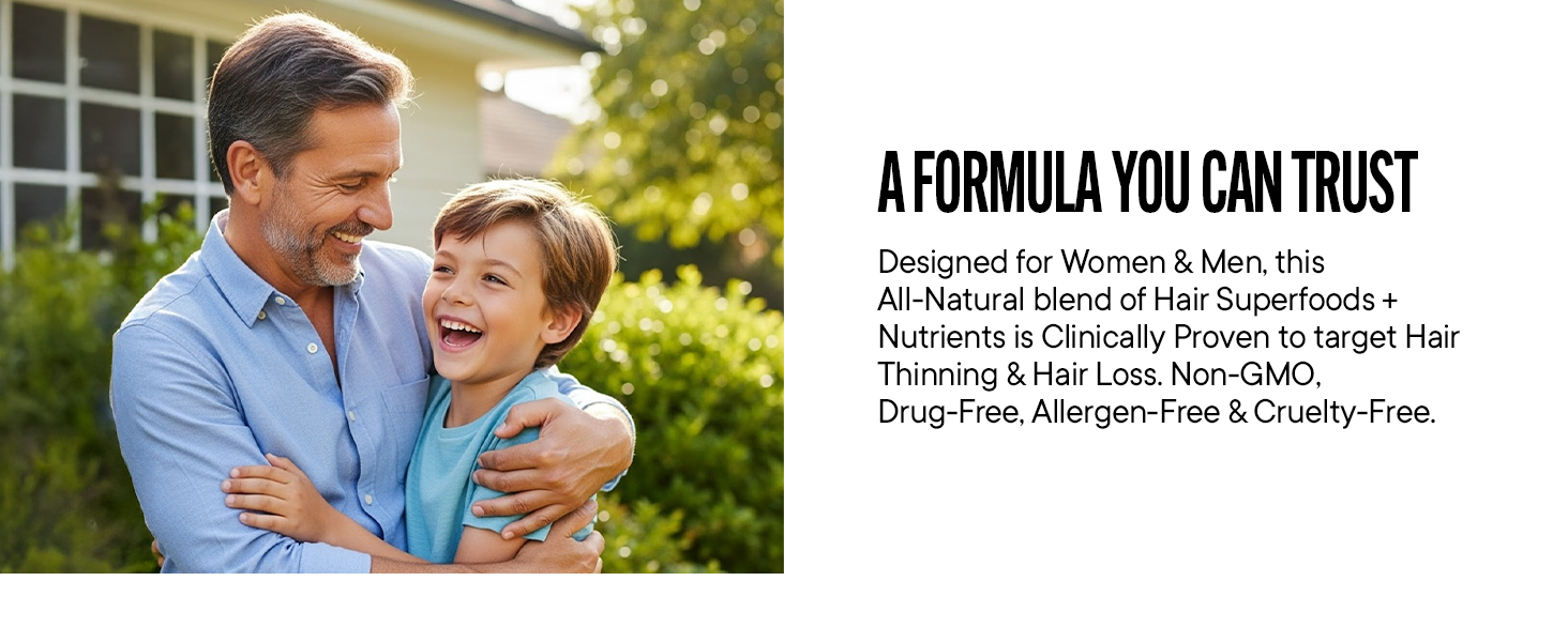 Designed for Women and Men. Clinically Proven to target Hair Thinning and Hair Loss + Less Shedding