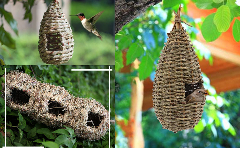 Natural Grass-Woven Bird House