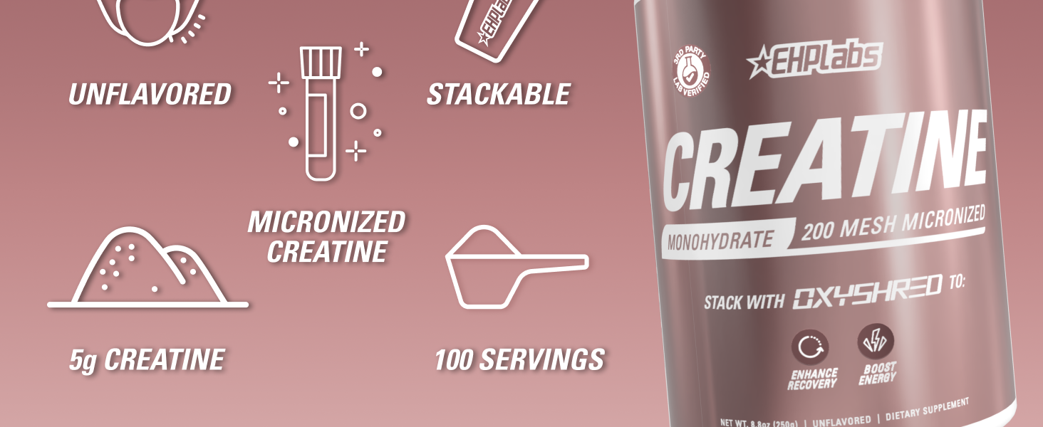 Creatine monohydrate supplement container for strength and fitness training