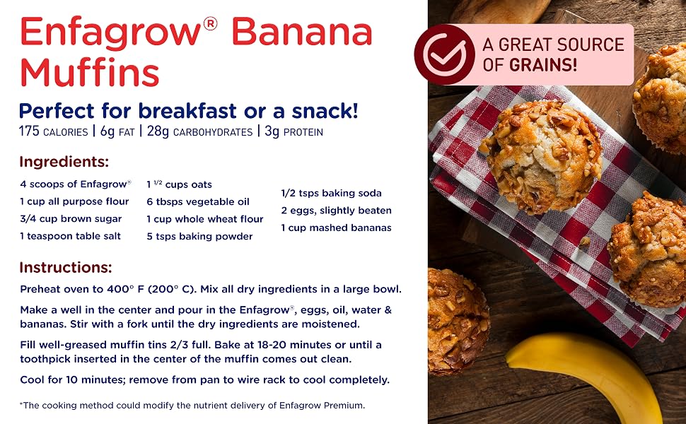 enfagrow banana muffins, perfect for breakfast or a snack, a great source of grains