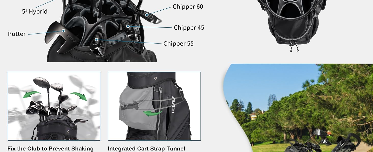 KVV Top-Moded Organizer Cart Bag, Premium Silent Golf Bag with 14 Club Locking Slots