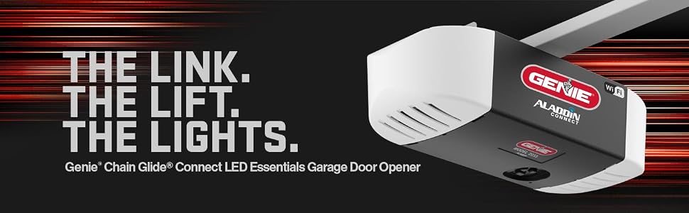 Genie Chain Glide Connect Smart Garage Door Opener with LED lighting Essentials bundle