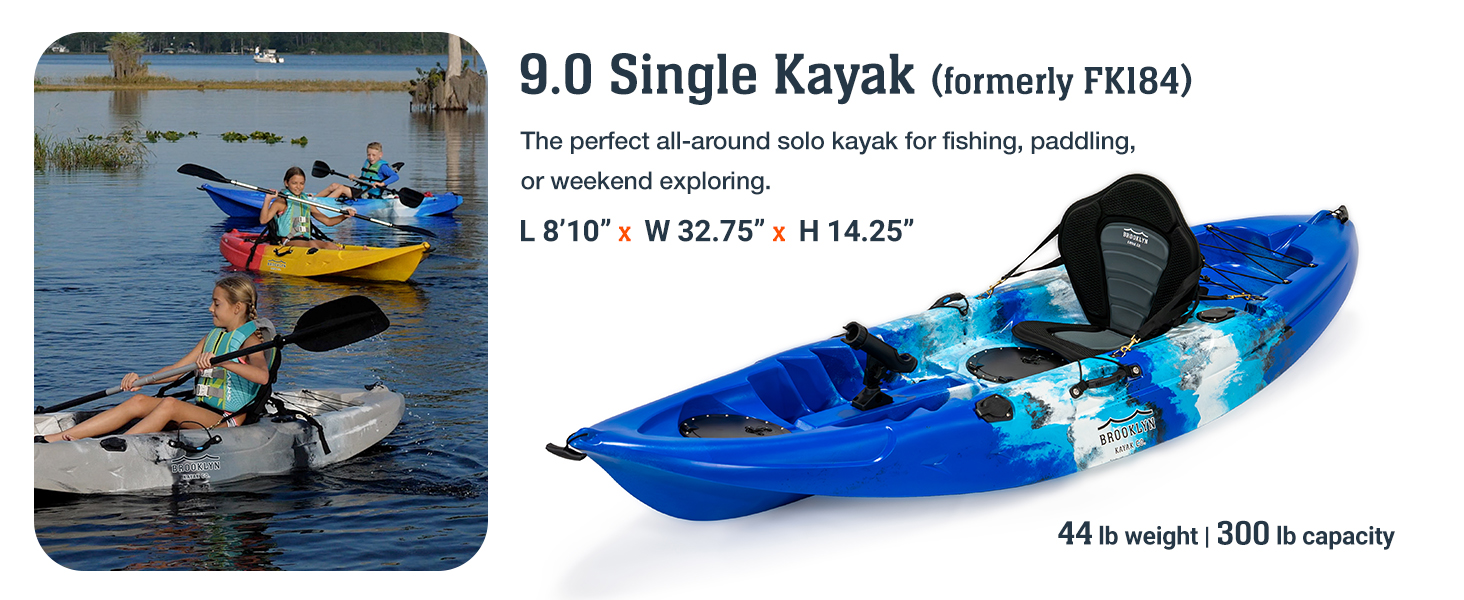 9.0 Single Kayak by Brooklyn Kayak company in blue camouflage