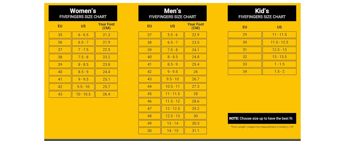 Vibram V2 - Desk - El-X Cross Training Shoe - Size Guide