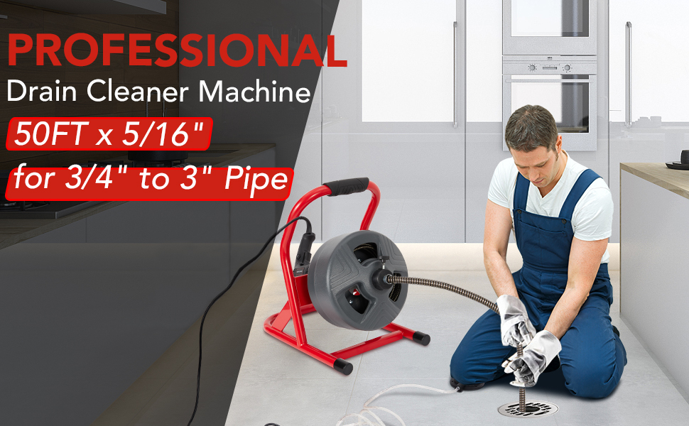 Drain Cleaner Machine 50Ft x 5/16 Inch, Electric Drain