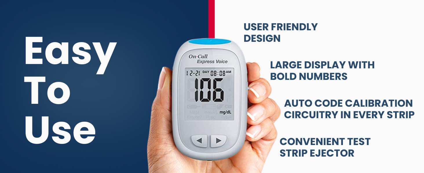 easy to use glucose meter with large display test strip ejector and automatic calibration