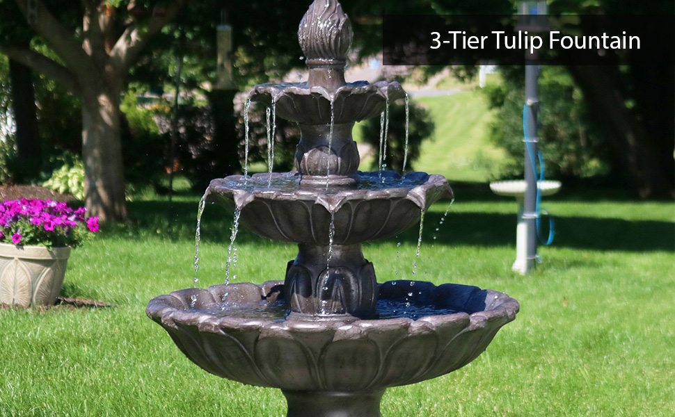 Classic Tulip 3-Tiered Outdoor Water Fountain