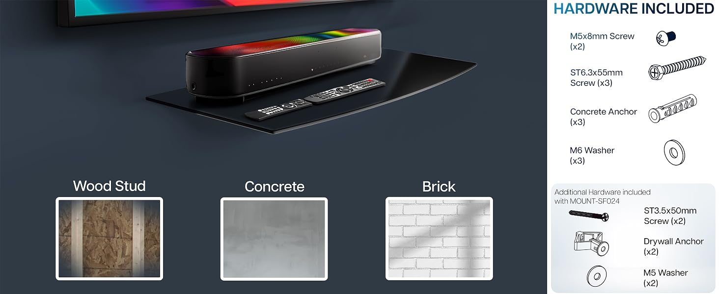 hardware and mounting option for tempered glass shelf
