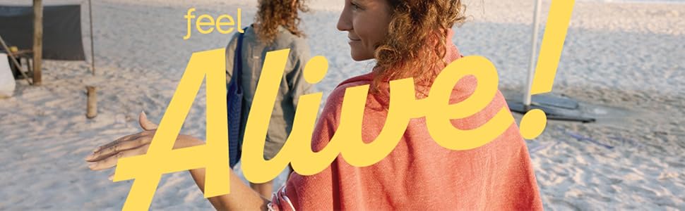 Feel Alive! copy layered over to women at the beach