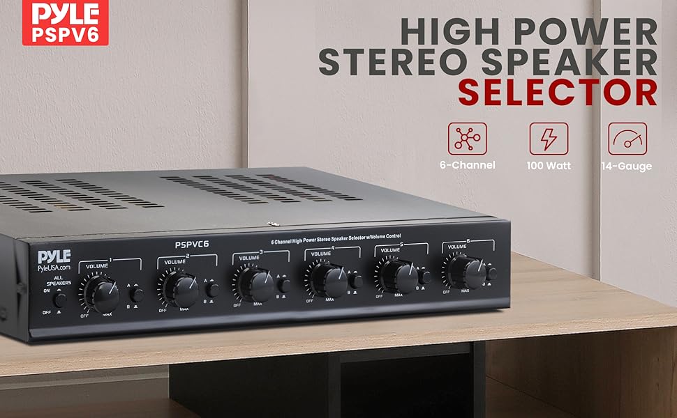 Speaker Selector, 6 Channel Speaker Selector, Pyle Speaker Selector, 6 Channel Speaker Selector