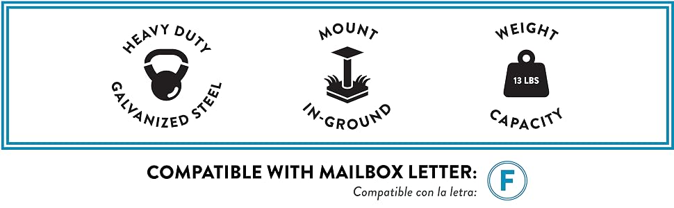 heavy duty galvanized steel mount in ground 13 lbs weight capacity compatible with mailbox letter F
