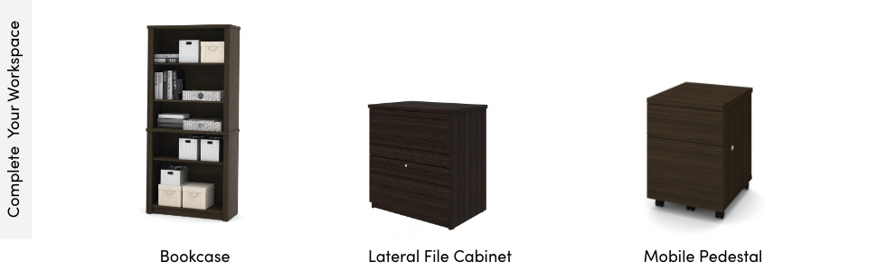 Bookcase, lateral file cabinet, and a mobile pedestal to complete your office workspace
