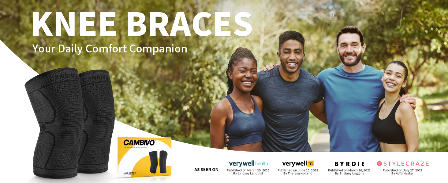 CAMBIVO knee braces 2-pack, daily comfort companion for men women, as seen on Verywell &amp;amp; Byrdie
