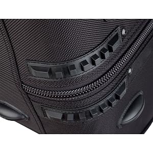 black case with rubber runners alongside zipper