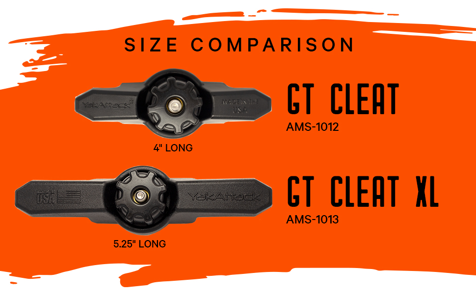 Size comparison GT Cleat 4 inches long vs GT Cleat XL 5.25 inches long