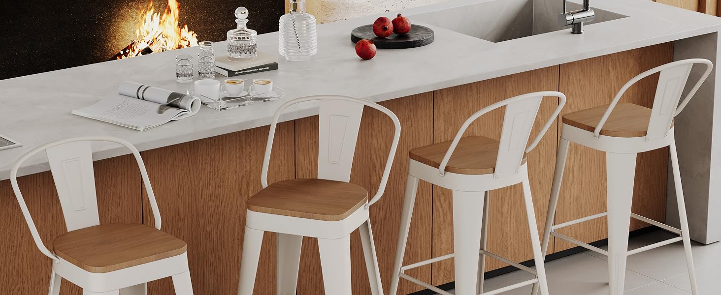 High Back Kitchen Dining Chairs Modern Bar Chairs Matte Black Stools