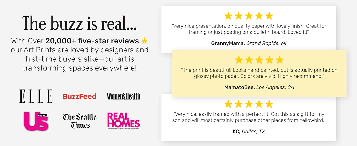 Testimonial collage with five-star reviews and press coverage from major publications