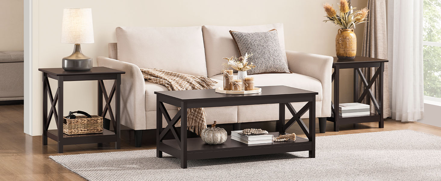 2-Layer End Table with Double X-Side Frame
