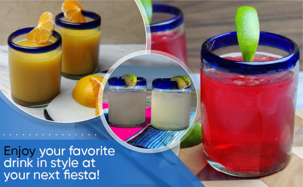 blue rim mexican glassware margarita glass tumbler
