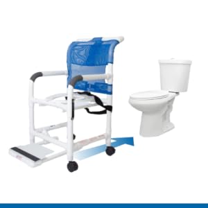 Shower chair rolling over standard sized toilet.