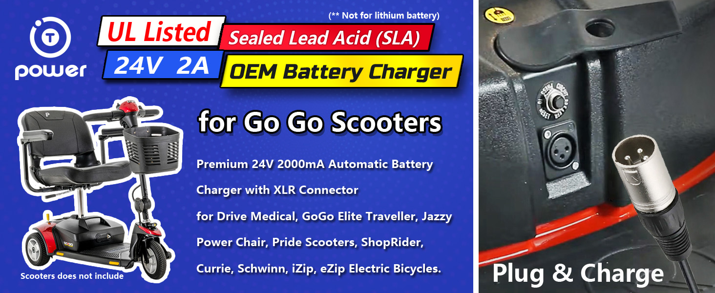 UL Listed SLA battery charger 24V 2A for Mobility Scooter Electric Chair